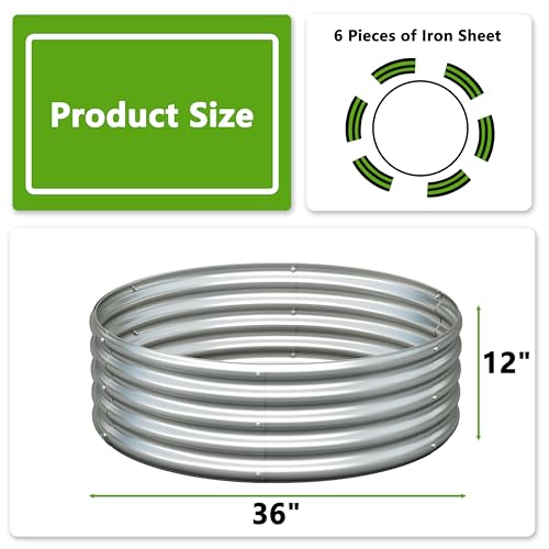 2PCS 3x3x1ft Galvanized Raised Garden Bed Kit-Round Garden Bed Outdoor Planter Box for Vegetables,Flowers,Herbs,Easy Assembly,Silver - size: 3x3x1(2PCS)