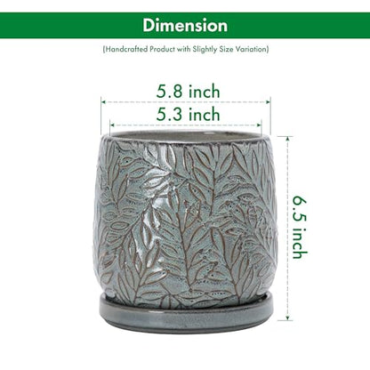 D'vine Dev Embossed Leaves Ceramic Planter, 6 in, Graphite Blue, 27-A-X-9 - color: Graphite Blue, size: 6 Inch