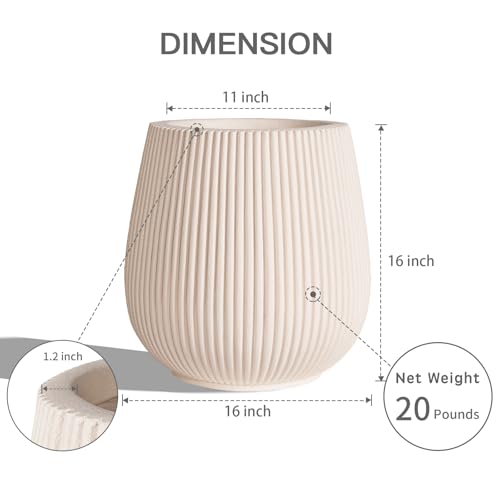 16" Pear-Shaped Fluted Planter - Handmade Fiberglass Composite - color: Off White, size: Pear-shaped