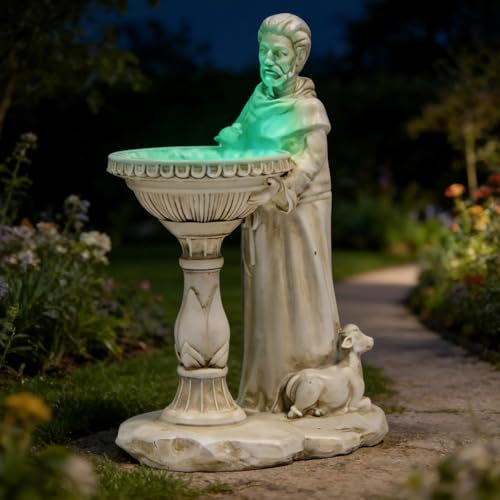 Sheaifun Solar St Francis Garden Statue Outdoor Decor with Bird Bath Feeder - style: St Francis