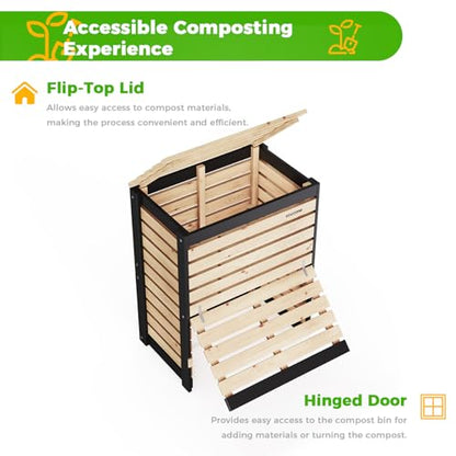 95 Gallon Canada Cedar Wood Compost Bin, Outdoor Composter, Natural - size: 31.5" L×19.6" W