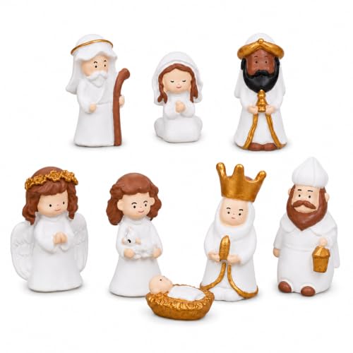 8Pcs Mini Resin Nativity Miniature Figurines Set, Chirstmas & Holiday Decor - color: Nativity Set