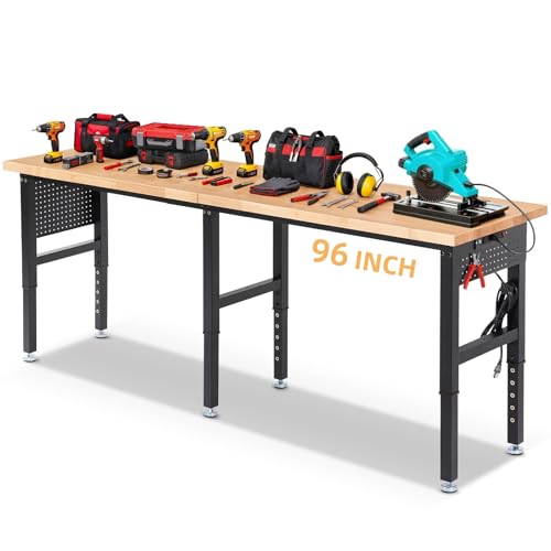 ENJOYWOOD 96 Inch Heavy Duty Work Bench Adjustable Height Work Table - size: 96" Standard