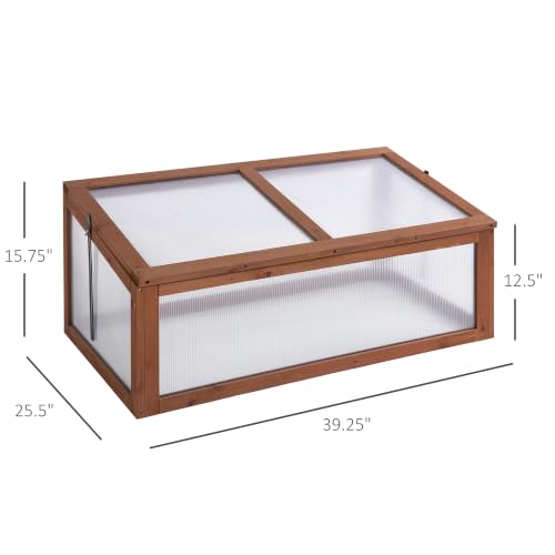 Outsunny Wooden Cold Frame Mini Greenhouse 39" x 26" x 16" Natural