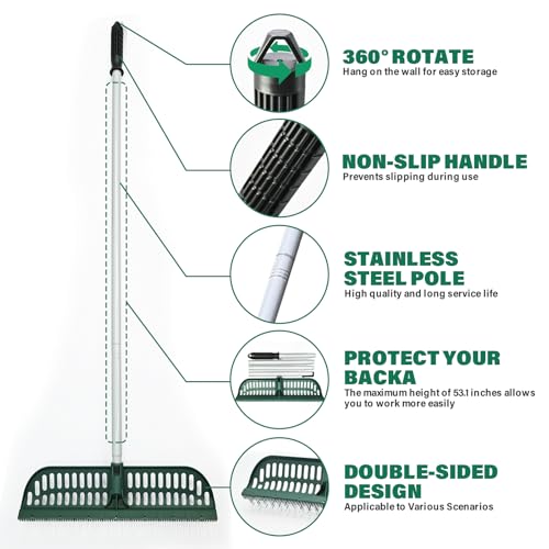 SOYUS Artificial Turf Rake, 2-in-1 Turf Sweeper for Carpets & Garden Lawns