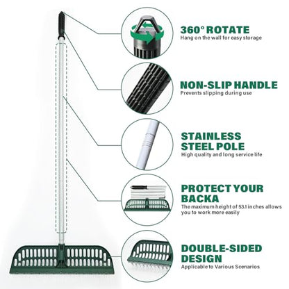SOYUS Artificial Turf Rake, 2-in-1 Turf Sweeper for Carpets & Garden Lawns