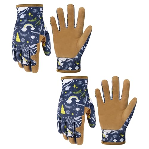 HANDLANDY 2 Pairs Kids Leather Gardening Gloves, Kid Work Gloves, Blue, S - color: Blue (2 Pairs), size: Small (Age 2-4)