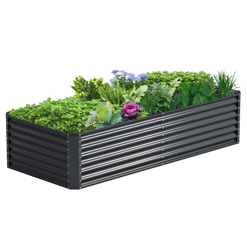 8x2x2FT Galvanized Raised Garden Bed,Galvanized Planter Boxes Outdoor, Large Metal Raised Garden Beds for Vegetables-Grey - color: Gray, size: 8x2x2