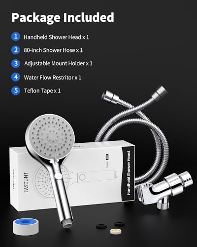 FASDUNT Shower Head with Handheld, High Pressure Showerhead with Long Hose - color: Premium Chrome, style: 6 Spray-Settings