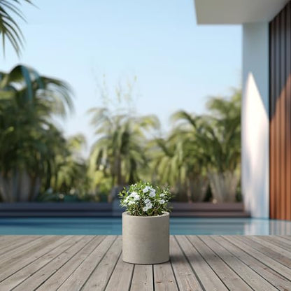 Kante Small Round Cylinder Weathered Concrete Planter 9.8" Tall, Outdoor - color: Weathered Concrete, size: 9.8" Dia