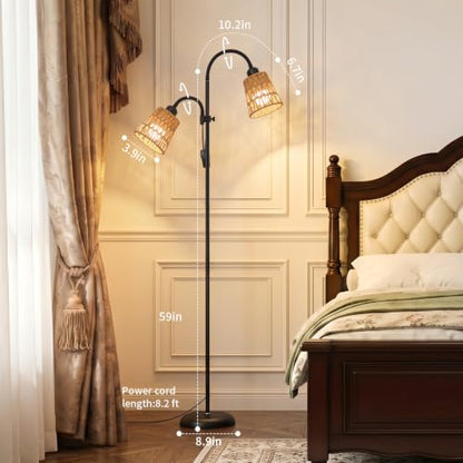 Black Arc Floor Lamps for Bedroom,Adjustable Rattan Shades - color: Black-2