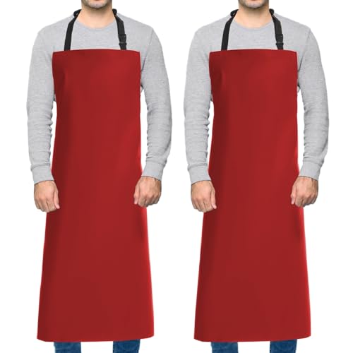 Homsolver 2 Pack Waterproof Dishwasher Rubber Adjustable Apron for Unisex - color: Red