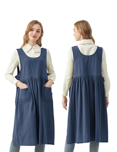 Nanxson Cotton Apron Women Split Plus Size Bib with Pockets - color: Navy