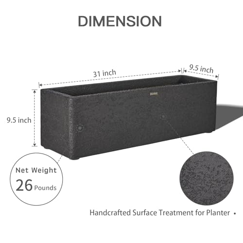 31" Rectangular Outdoor Planter - Handmade Fiberglass Composite - color: Charcoal Gray, size: Medium