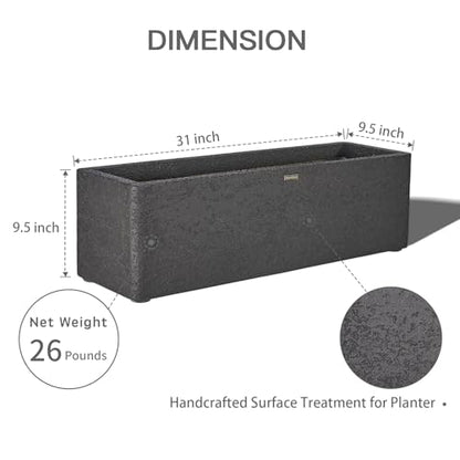 31" Rectangular Outdoor Planter - Handmade Fiberglass Composite - color: Charcoal Gray, size: Medium