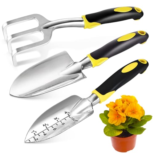 3 Pcs Heavy Duty Garden Tool Set, Garden Shovel Trowel, Weeding Hand Rake