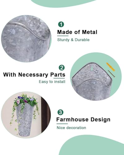 vensovo 2 Pack 12 Inch Galvanized Wall Planters for Flowers, Silver - color: Silver