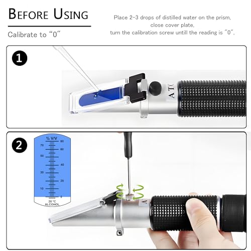 Handheld Alcohol Refractometer,V·RESOURCING 0~80% Alcohol Content Measurement Tool Tester for Spirits Distilled Ethanol with Water Like Whiskey, Brandy;Used in Scientific Research, Alcohol Purchase - color: Alcohol Refractometer （0-80%）