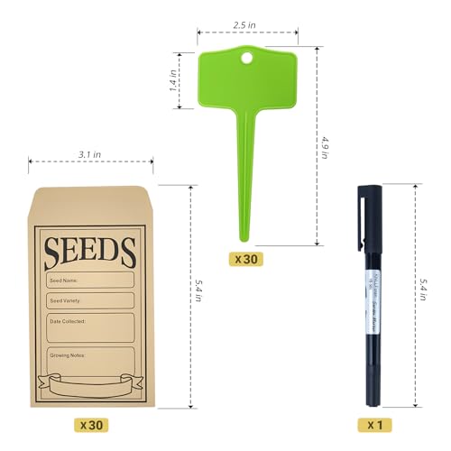 30 Pcs Seed Envelopes, 30 Pcs Plant Labels and 1 Plant Marker (Green) - color: Green