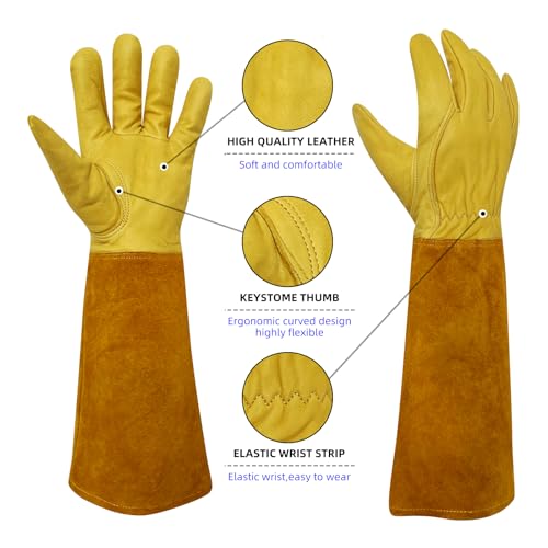 Thorn Proof Gardening Gloves, 100% Cowhide Comfortable Breathable for Rose Pruning, Cactus Handling and Gardening - size: Medium(1 pair)