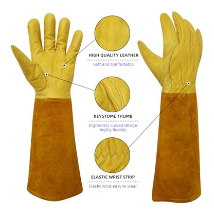 Thorn Proof Gardening Gloves, 100% Cowhide Comfortable Breathable for Rose Pruning, Cactus Handling and Gardening - size: Medium(1 pair)