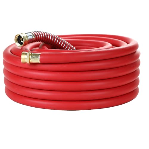 Guitrees 25FT 3/4 Heavy Duty Rubber Garden Hose - 300psi Working, 1000psi Burst - Hot/Cold Water - Five-Layered Braiding for Durability - Versatile for Gardening, Agriculture, Construction(Red) - color: Red, size: 3/4 25FT Male to Female