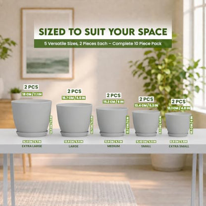 Plant Pots Indoor with Drainage, 10 Pack Multi-Size Planters Set, Grey - color: Gray, size: Pack of 10
