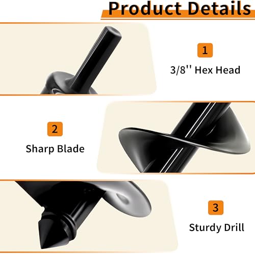 TCBWFY Auger Drill Bit for Planting, 4" x 16" Post Hole Digger, Heavy-Duty Garden Auger Spiral Drill Bit & Bulb Planter Tool Fits 3/8" Hex Drive Drill - size: 4"x16"