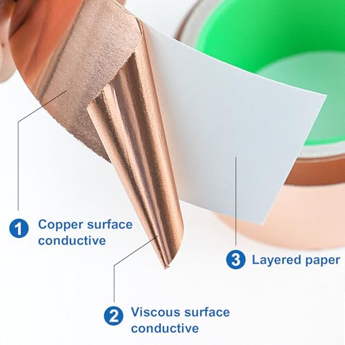 BOMEI PACK Copper Tape 2 Pack 1.97mil x 2inch x 66ft with Conductive Adhesive for Guitars and Shielding, Slugs,Stained Glass, Electrical Repairs, Grounding
