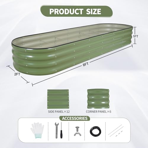 Galvanized Raised Garden Bed Outdoor- 8x2x1FT Planter Box, Green - color: Green, size: 8x2x1ft