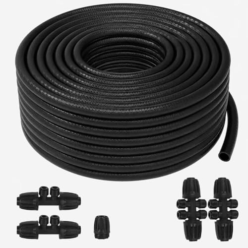 75 FT 1/2 Inch Drip Irrigation Tubing Kit:Premium Garden and Landscape Watering System-Drip Irrigation Hose with 2 Quick Connector 4-Way Connector,2 Quick Connector 6-Way Connector and Tube Cap - size: 75 FT