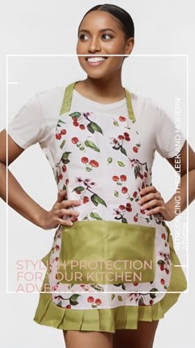 Retro Floral Apron for Women With Pockets for Cooking & Gifting - color: Berry