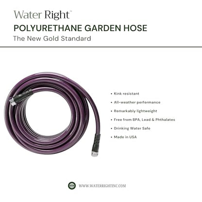 Water Right Polyurethane Garden Hose, 75 Ft, Non-toxic, 1/2” ID, Eggplant - color: Eggplant, size: 75-Foot, style: Brass Fittings