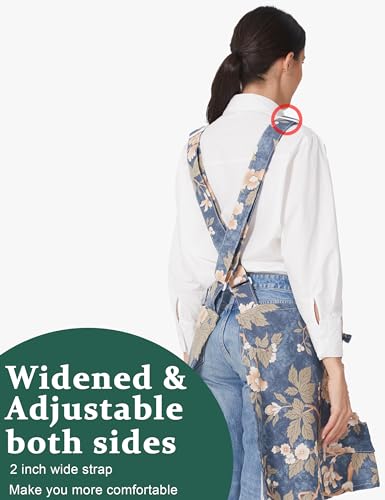 Cozy Adjustable Cross Back Aprons for Women with Pockets Cotton Linen Cooking Kitchen Baking - color: Camellia