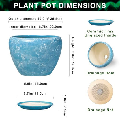 Indoor Plant Pots 10 Inch, Ceramic Planter, Bubble Blue - color: Bubble Blue, size: 10 Inch