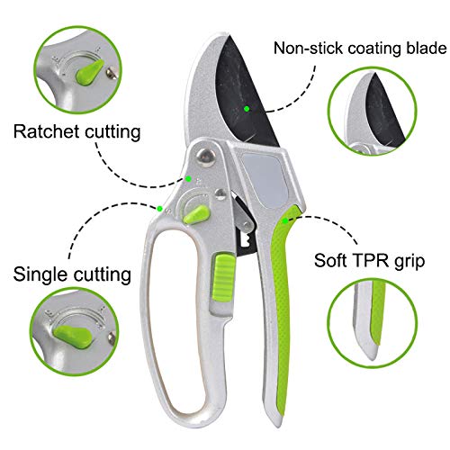Garden Guru Ratchet Hand Pruning Shears - 2 in 1 Professional Garden Clippers with Ergonomic Grip - Makes Tough Cuts Easy (4 Pack) - size: 4 Pack, style: 2 in 1 Ratchet