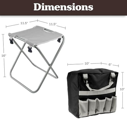 Pure Garden Folding Stool with 250lb Capacity and Garden Tools Set, Gray - color: Tan/Green