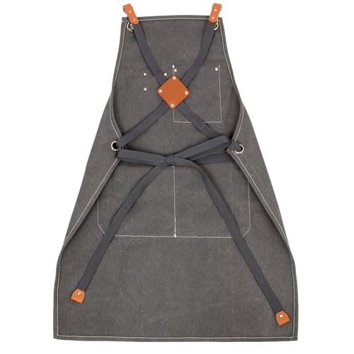 Unisex Woodworking Work Apron, 16oz Multi-Pocket Canvas Apron - color: Dark Grey