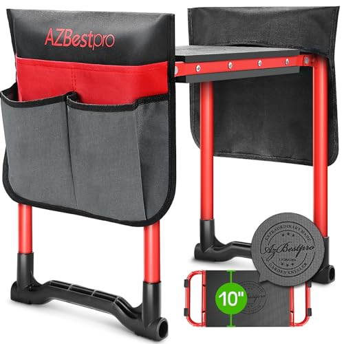 AZBESTPRO Garden Kneeler and Seat Heavy Duty,Upgraded Foldable Gardening Stool Widened to 10" Stable Wear-Resistant Prevent Knee and Back Pain, Bench High-End 2 Large Tool Bags Gift for Women - color: Red