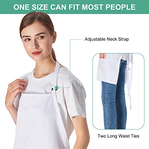 Jubatus 2 Pack 3 Pockets Adjustable Bib Apron Chef Kitchen Cooking Aprons for Women Men, White - color: White