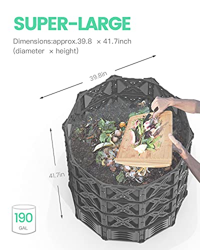 190 Gallon Large Outdoor Compost Bin, 720L Garden Composter with Aeration Vents, BPA-Free PP Panels, Modular Structure with Bottom Access Door and Lid - size: 190 Gal(720L)