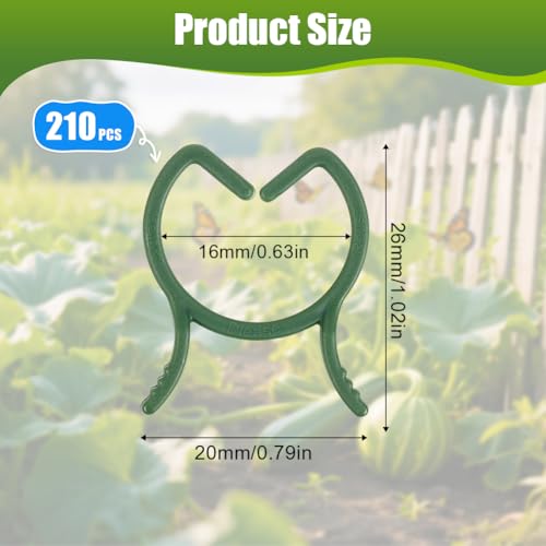 AUAUY 210 Pcs Plant Clips, Green Garden Clips Plastic Plant Rings, M - size: Small