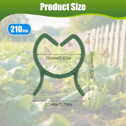 AUAUY 210 Pcs Plant Clips, Green Garden Clips Plastic Plant Rings, M - size: Small
