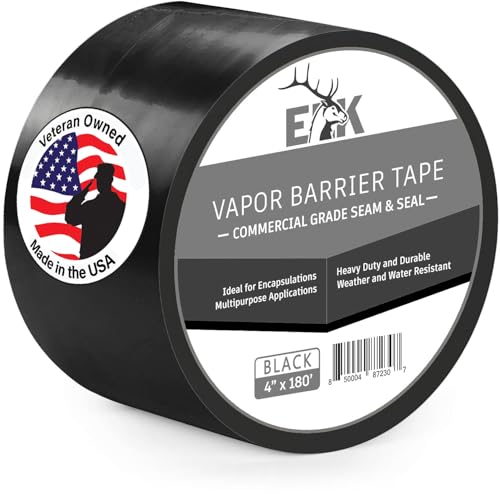ELK Vapor Barrier Tape - 4” x 180ft - PE 7mm Polyethylene Seam Tape - Moisture Barrier Seam & Seal for Crawlspace Encapsulations or Waterproof Marine Tape - Black - color: Black