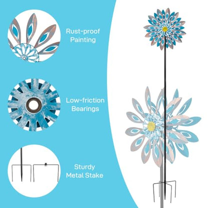 Viveta Wind Spinners,Large Outdoor Wind Sculpture, Metal Windmill - color: H-blue