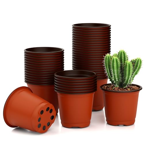 40 PCS Plant Nursery Pots 4 Inch Plant Seedling Pots with Drainage Holes Plastic Plant Flower Pot Small Plastic Seed Starting Pot Starter Containers Office Home Indoor Outdoor - color: Red-4 Inch-40pcs