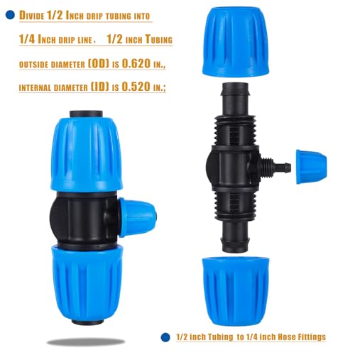 10 Pcs 1/2 to 1/4 inch Garden Hose Tubing Irrigation Fittings - size: 10 PCS 1/2" to 1/4" 3-Nut Way