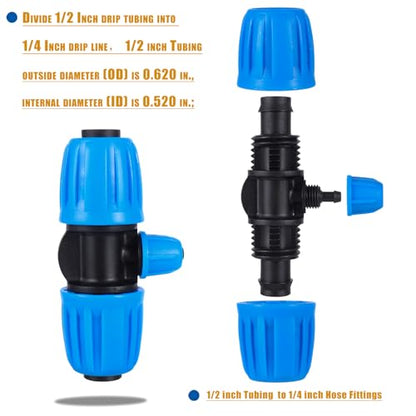10 Pcs 1/2 to 1/4 inch Garden Hose Tubing Irrigation Fittings - size: 10 PCS 1/2" to 1/4" 3-Nut Way