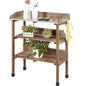 Yaheetech Potting Bench Outdoor Console Table w/3-Tier Storage,Brown - color: Brown