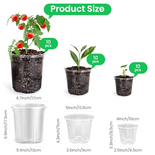 Bluepro Clear Nursery Pots with Drainage Holes, 4/5/7 Inch, 30-Pack - size: 4/5/7 Inch-30Pcs